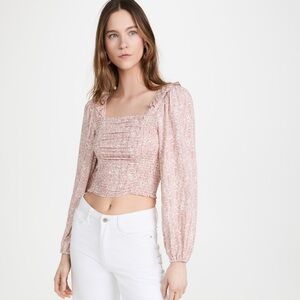 BB Dakota Ruffle Crop Top clay Steve Madden sz Medium long sleeve smocked blouse